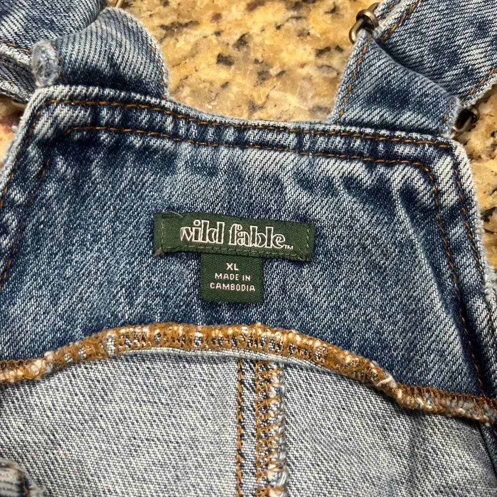 Wild Fable Womens XL Denim Overall Dress Medium Wash Front Zip Pinafore Pockets